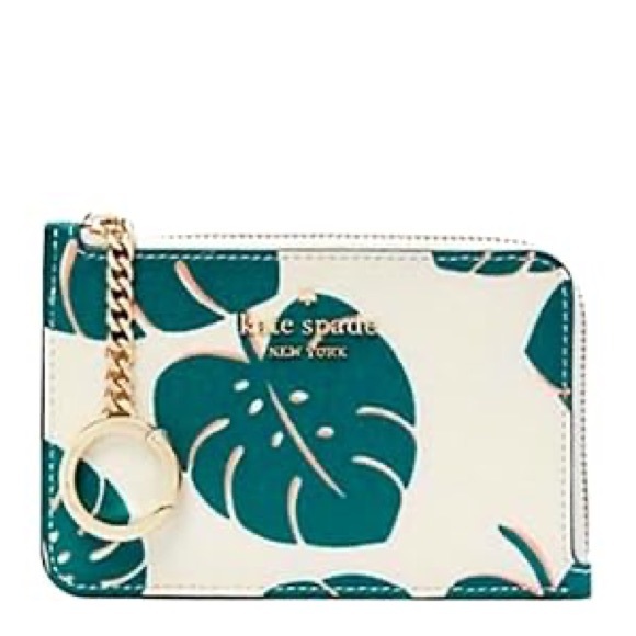 kate spade Handbags - Kate Spade Darcy Small L-zip Card Case Monstera Leaves Cream Green Multi 🌴